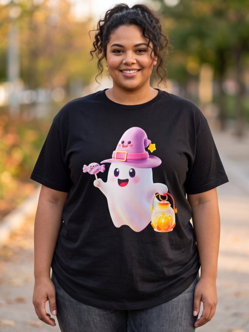 NWOT | Spooky Halloween Ghost Witch Hat Pumpkin Lantern Graphic Tee | XLarge